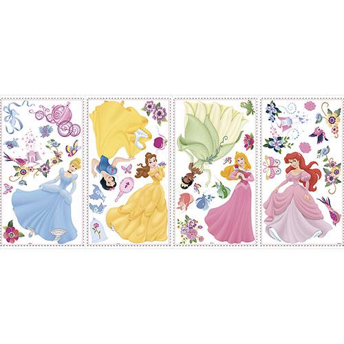 Assistência Técnica, SAC e Garantia do produto Adesivo de Parede Disney Princesas Princess Peel & Stick Wall Decal Roommates Rosa/Amarelo/Azul/Verde (25,4x45,7cm)