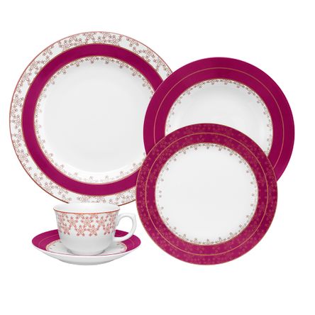 Assistência Técnica, SAC e Garantia do produto Aparelho de Jantar/Chá 30pçs - Rosa e Branco - Flamingo