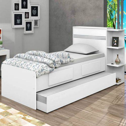 Assistência Técnica, SAC e Garantia do produto Base Cama Baú Solteiro Bicama Multiuso com Auxiliar, 02 Gavetas e 03 Prateleiras Branco - 88x188