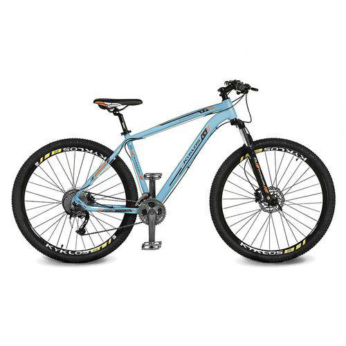 Assistência Técnica, SAC e Garantia do produto Bicicleta Kyklos Aro 29 Endurance 9.9 27 V. Freio Hidráulica com Trava Azul/Laranja