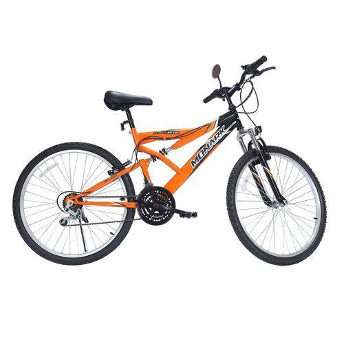 Assistência Técnica, SAC e Garantia do produto Bicicleta Monark Full Aro 26 21 Marchas MTB Plus FS Laranja Preta