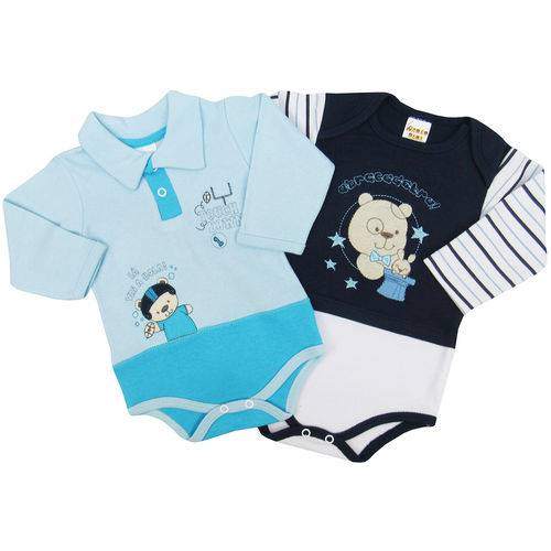 Assistência Técnica, SAC e Garantia do produto Body Bebê Masculino Manga Longa Azul Claro e Azul Marinho Kit com 2 Unidades