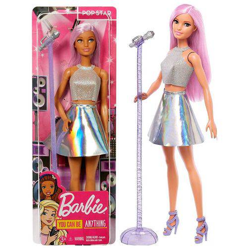 Assistência Técnica, SAC e Garantia do produto Boneca Barbie Profissões Cantora Estrela Pop Star - com Cabelo Cor de Rosa e Roupas Prateadas - Acompanha Como Acessórios um Pedestal e um Microfone - Mattel