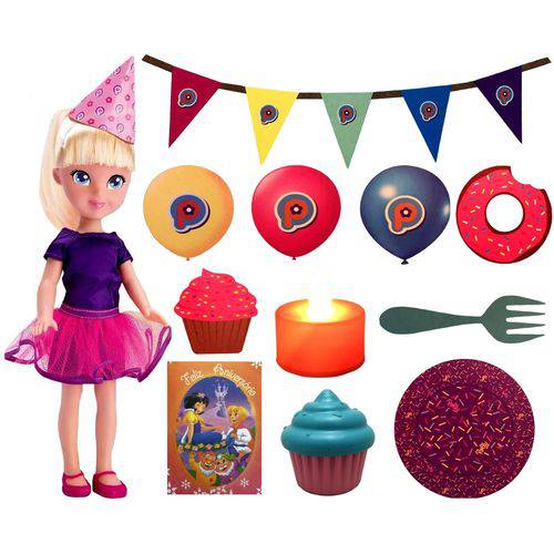 Assistência Técnica, SAC e Garantia do produto Boneca Grande Polly Pocket - Festa de Aniversário - com Acessórios Cupcake Velinha Mágica Convite e Chapéus - Parabéns Feliz Aniversário - 38 Centímetros de Altura - Pupee Brinquedos