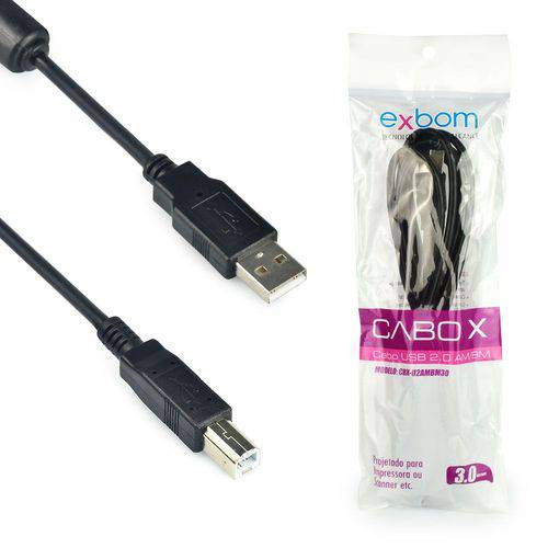 Assistência Técnica, SAC e Garantia do produto CaboX-Cabo Impressora USB 2.0/AM+AF/OD4.8/3M com Filtro CBX-U2AMBM30 Exbom Preto