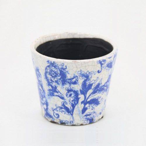 Assistência Técnica, SAC e Garantia do produto Cachepot em Cerâmica C/ Desenho de Flores Azul Modelo 01
