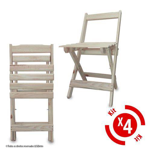 Assistência Técnica, SAC e Garantia do produto Cadeira Madeira Natural Dobrável Sem Pintura - Kit 04 Unidades