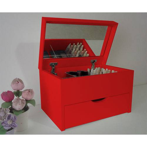 Assistência Técnica, SAC e Garantia do produto Caixa Organizadora Porta Maquiagem com Espelho - Vermelho Laca