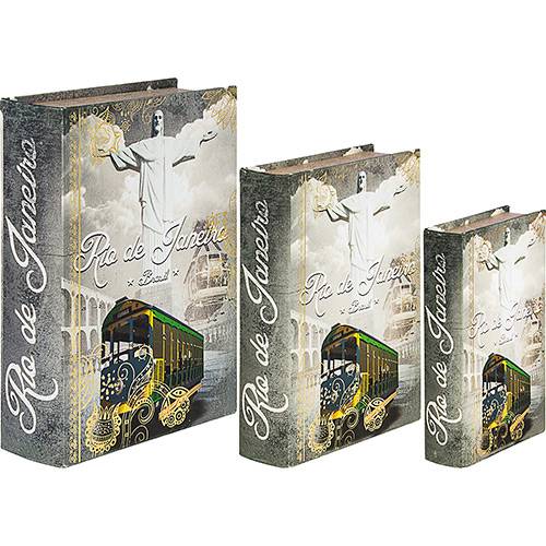 Assistência Técnica, SAC e Garantia do produto Caixas Rio de Janeiro Cristo Book Box com 3 Peças Cinza - Oldway