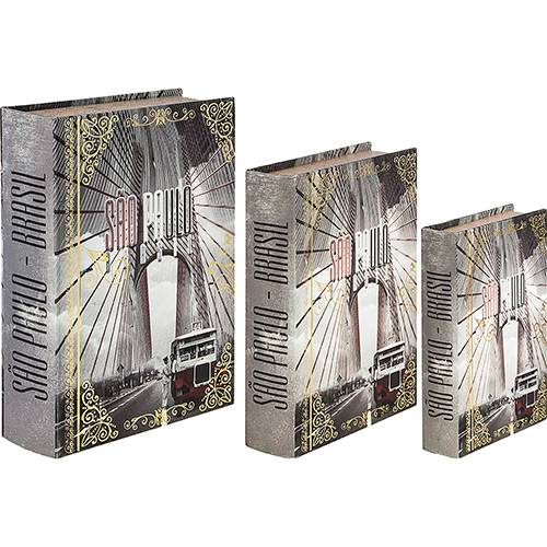 Assistência Técnica, SAC e Garantia do produto Caixas São Paulo Calhambeque Book Box com 3 Peças Cinza - Oldway