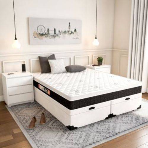 Assistência Técnica, SAC e Garantia do produto Cama Box Queen Premium com Baú Corino Branco com Colchão Black White D45 Branco