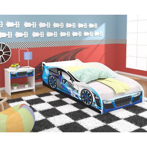 Assistência Técnica, SAC e Garantia do produto Cama Infantil Carro Drift Solteiro com Criado Mudo - Azul / Branco - Rpm Móveis