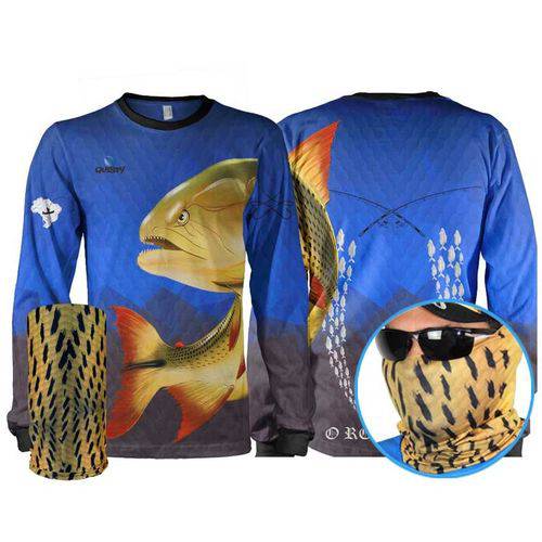 Assistência Técnica, SAC e Garantia do produto Camisa Pesca Esportiva Quisty Dourado o Rei do Rio + Máscara de Proteção 50 UV XGG - Camiseta de Pesca Quisty