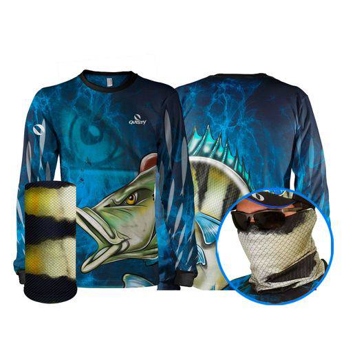 Assistência Técnica, SAC e Garantia do produto Camisa Pesca Esportiva Quisty Tucunaré Azul Camuflado + Máscara de Proteção 50 UV - Camiseta de Pesca Quisty