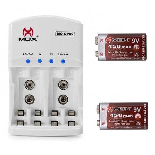 Assistência Técnica, SAC e Garantia do produto Carregador com 2 Baterias Recarregáveis de Lítio 450mah 9v Mox Rtu Microfone Violão Potente