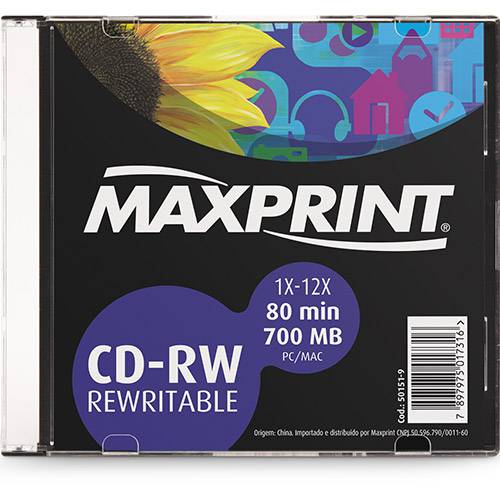 Assistência Técnica, SAC e Garantia do produto CD-RW Slim Maxprint 700MB/80min 12x