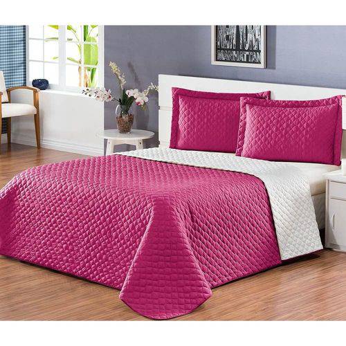 Assistência Técnica, SAC e Garantia do produto Cobre Leito Casal Padrão Pati 03 Peças Liso Tecido Microfibra Matelado - Pink/palha