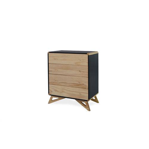 Assistência Técnica, SAC e Garantia do produto CÔMODA PRETA CASAL 4 GAVETAS RETRÔ DE MDF e MADEIRA PRESLEY - 72x40x85,5 CM