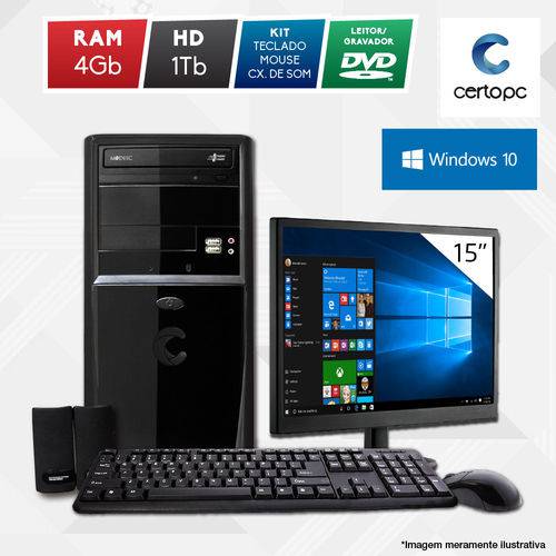 Assistência Técnica, SAC e Garantia do produto Computador + Monitor 15” Intel Dual Core 2.41GHz 4GB HD 1TB DVD Windows 10 SL Certo PC Fit 104