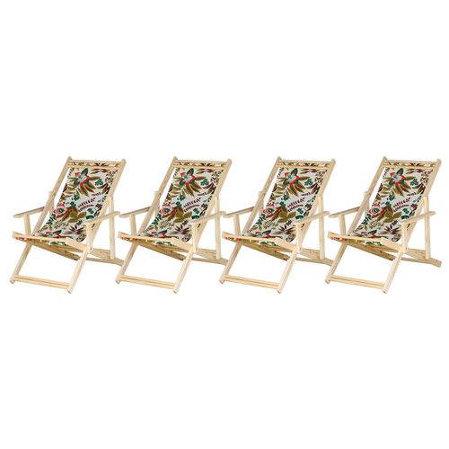 Assistência Técnica, SAC e Garantia do produto Conjunto 4 Cadeiras Espreguiçadeira Preguiçosa Dobrável Madeira Maciça Natural com Tecido Floral Móveis Brasil