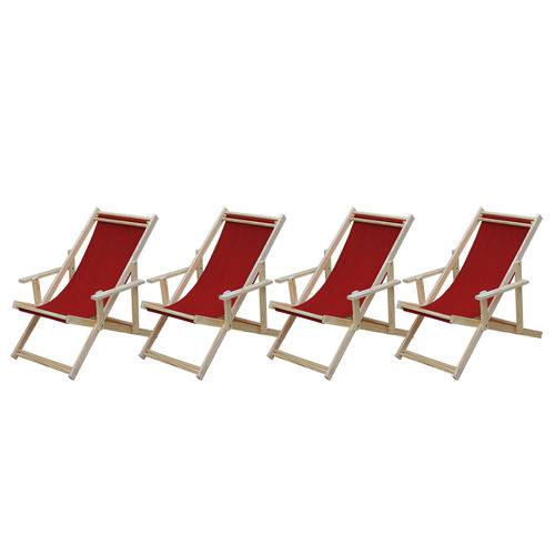 Assistência Técnica, SAC e Garantia do produto Conjunto 4 Cadeiras Espreguiçadeiras Preguiçosa Dobrável Madeira Maciça Natural com Tecido Vermelho