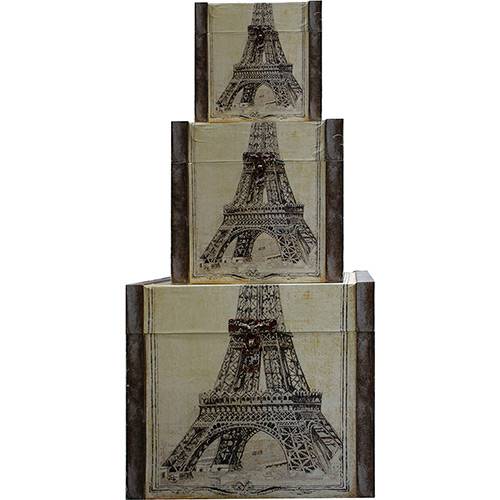 Assistência Técnica, SAC e Garantia do produto Conjunto 3 Baús Paris Torre Eiffel Madeira Bege/Preto - Oldway