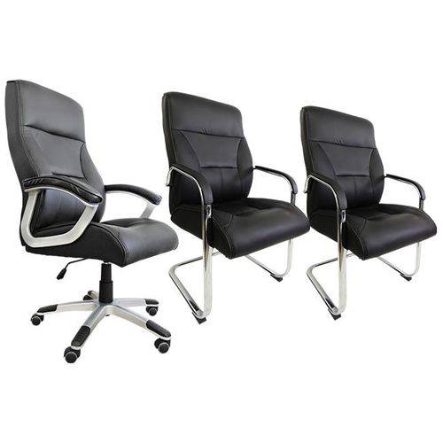 Assistência Técnica, SAC e Garantia do produto Conjunto com 1 Cadeira Presidente e 2 Cadeiras Interlocutores em Couro PU PEL-8028H-3/V Pretas
