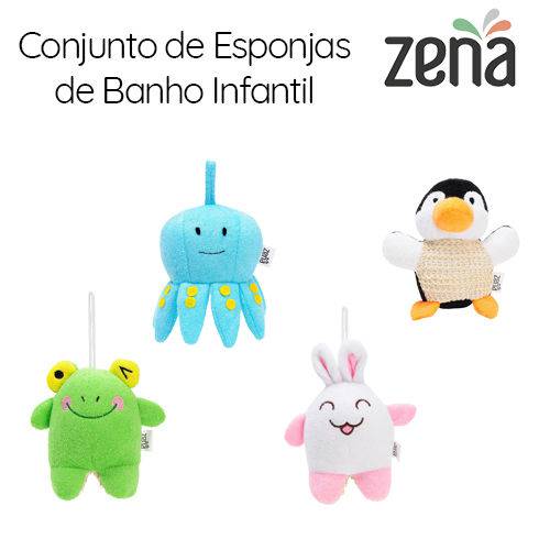 Assistência Técnica, SAC e Garantia do produto Conjunto com 4 Esponjas de Banho Infantil | Coelho, Sapo, Polvo e Pinguim | Zena