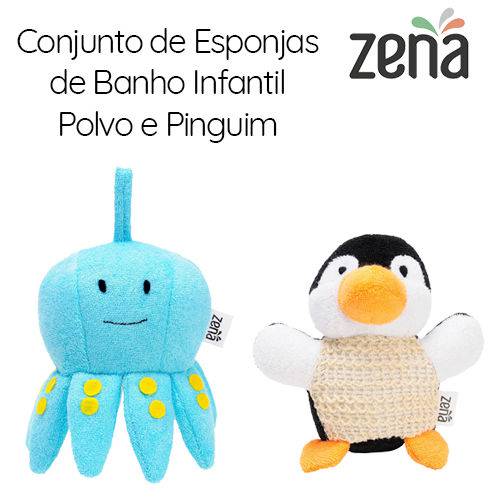 Assistência Técnica, SAC e Garantia do produto Conjunto com 2 Esponjas de Banho Infantil | Polvo e Pinguim | Zena