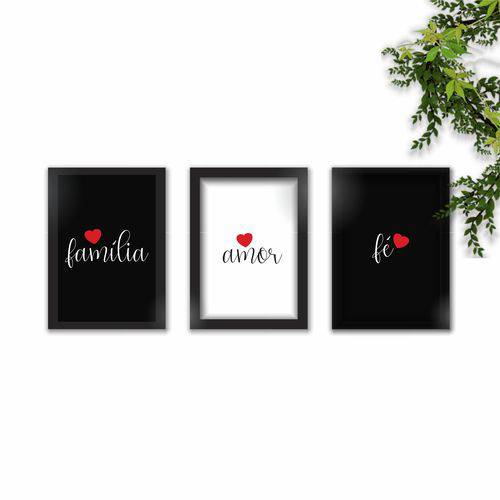 Assistência Técnica, SAC e Garantia do produto Conjunto Composição Kit 3 Quadros Decorativos Fé Amor Família Moldura Preta