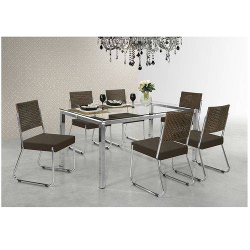 Assistência Técnica, SAC e Garantia do produto Conjunto de Jantar Mesa Olivia 6 Cadeiras Isis Aço Nobre Móveis Cromado/chocolate