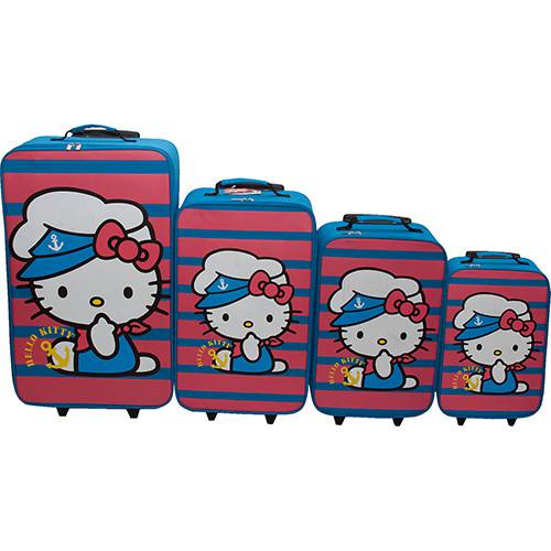 Assistência Técnica, SAC e Garantia do produto Conjunto de Malas Hello Kitty 4 Peças (PP,P,M,G) Azul/Rosa Poliéster - Hello Kitty