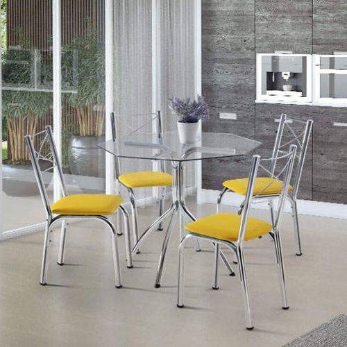 Assistência Técnica, SAC e Garantia do produto Conjunto de Mesa com 4 Cadeiras Amarok Móveis Brastubo Incolor/Amarelo