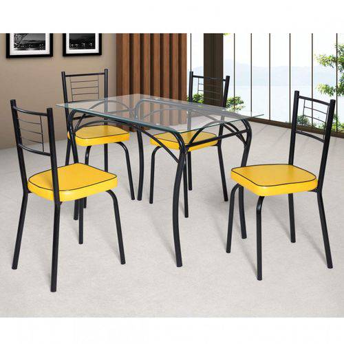 Assistência Técnica, SAC e Garantia do produto Conjunto de Mesa Tampo Vidro Lion com 4 Cadeiras Juliana Art Panta Preto/Amarelo