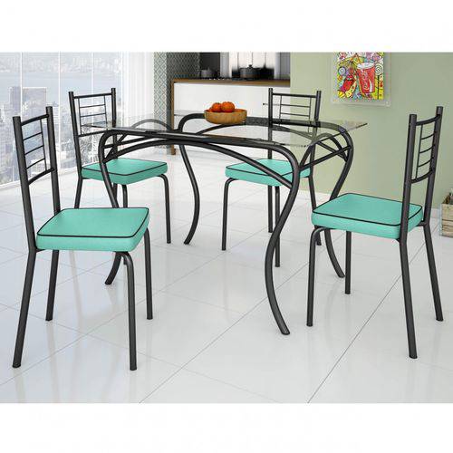 Assistência Técnica, SAC e Garantia do produto Conjunto de Mesa Tampo Vidro Lion com 4 Cadeiras Juliana Art Panta Preto/Verde Claro