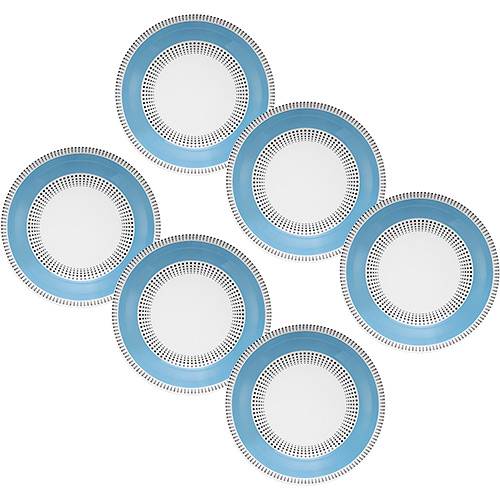 Assistência Técnica, SAC e Garantia do produto Conjunto de Pratos Oxford Porcelanas Moon Candy Dots 6 Peças Fundos 21cm - Branco/Azul