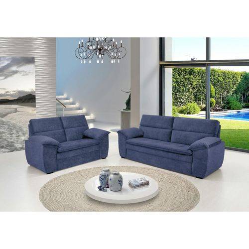 Assistência Técnica, SAC e Garantia do produto Conjunto Estofado Ferrari 3X2 Lugares Tecido Suede Amassado Azul Super - Hellen