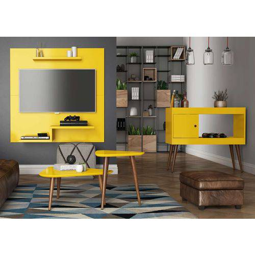 Assistência Técnica, SAC e Garantia do produto Conjunto Sala Aparador Brilhante / Mesa de Centro e Apoio Valentina e Painel Jet PLus - Amarelo