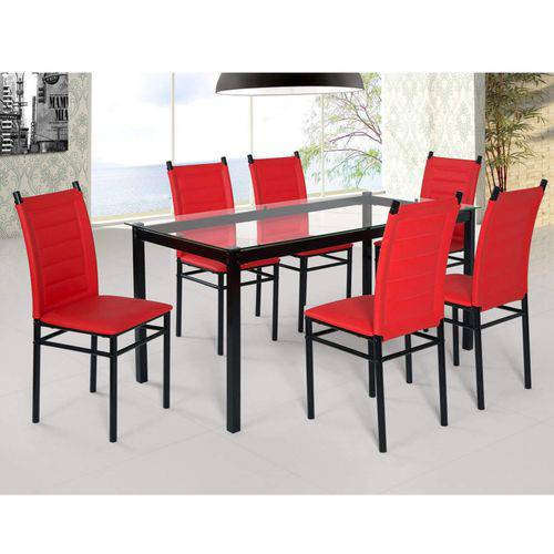Assistência Técnica, SAC e Garantia do produto Conjunto Sala de Janta Tokio Mesa 6 Cadeiras Art Panta Preto/Vermelho