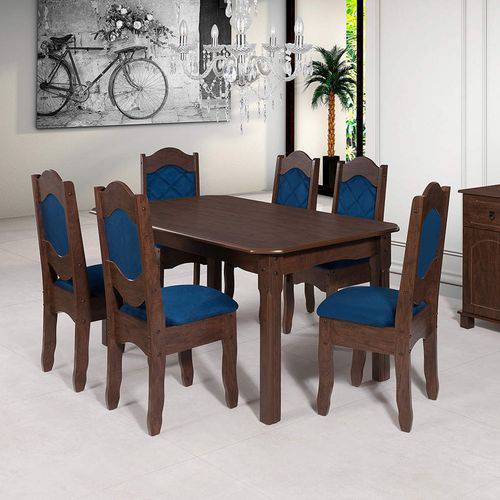 Assistência Técnica, SAC e Garantia do produto Conjunto Sala de Jantar Mesa e 6 Cadeiras Imperial Art Panta Castanho Rústico/Azul