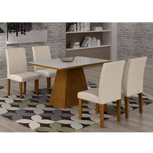 Assistência Técnica, SAC e Garantia do produto Conjunto Sala de Jantar Mesa Luna Tampo MDF/Vidro 120cm 4 Cadeiras Irlanda Rufato Imbuia/Veludo