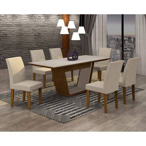 Assistência Técnica, SAC e Garantia do produto Conjunto Sala de Jantar Mesa Tampo MDF/Vidro 180cm e 6 Cadeiras Alice Rufato Imbuia/Off