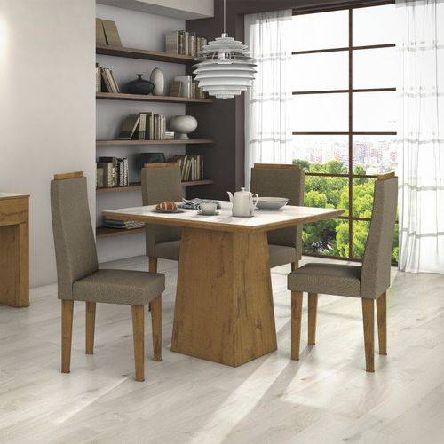 Assistência Técnica, SAC e Garantia do produto Conjunto Sala de Jantar Mesa Tampo Mdf/vidro Off White Nevada 100 4 Cadeiras Dafne Móveis Lopas Rovere/suede Animalle Bege