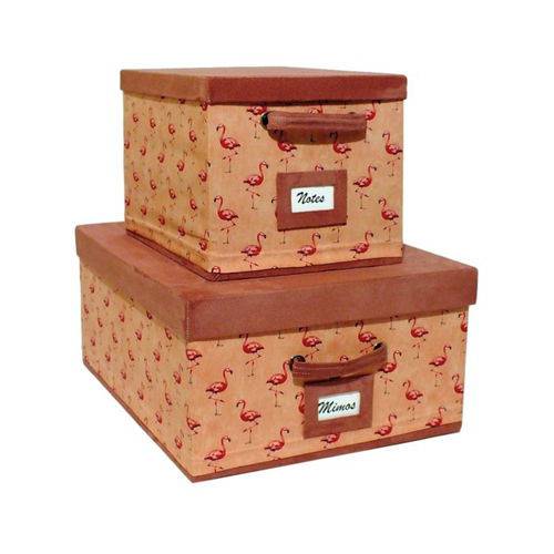 Assistência Técnica, SAC e Garantia do produto Conjunto Super Luxo Caixas de Tecido com Identificador e Alças - Flamingos Linho