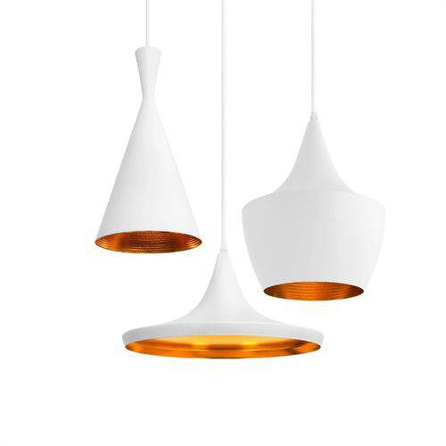 Assistência Técnica, SAC e Garantia do produto Conjunto 3 X Luminárias Pendentes Tom Dixon - Kit Trio - Branco com Interior Cobre