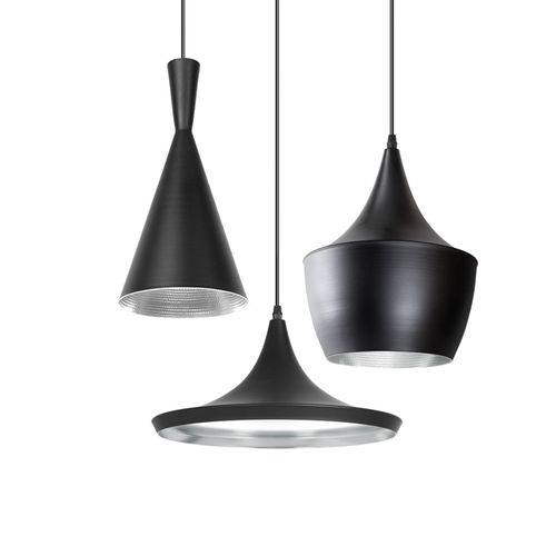 Assistência Técnica, SAC e Garantia do produto Conjunto 3 X Luminárias Pendentes Tom Dixon - Kit Trio - Preto com Interior Prata