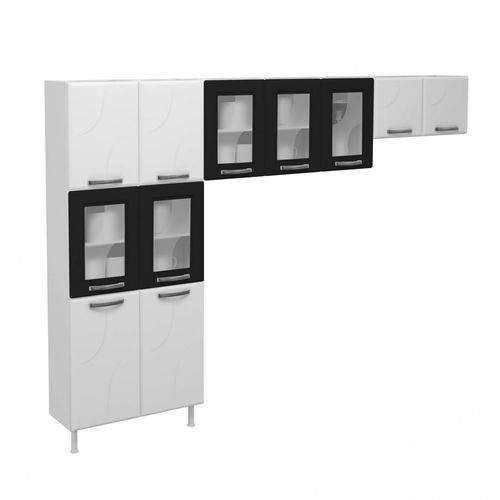 Assistência Técnica, SAC e Garantia do produto Cozinha Compacta 3 Peças 5 Portas de Vidro Sem Balcão Safira Telasul Branco/Preto