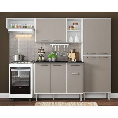 Assistência Técnica, SAC e Garantia do produto Cozinha Completa Compacta Xangai 9 Portas Ref. 2840.892 Branco/ Lacca Fumê Multimóveis