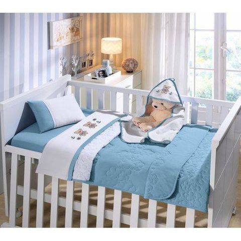 Assistência Técnica, SAC e Garantia do produto Enxovais Cama Bebe Lencol Duplo Buettner -Jogo de Cama Baby Malha Liso Bordado Teddy Azul
