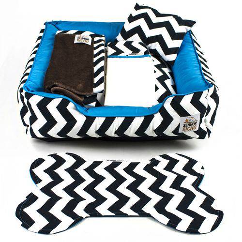 Assistência Técnica, SAC e Garantia do produto Enxoval Cama Pet para Cachorro Gato Senhor Bicho Pandora C/ Zíper - G - Chevron Azul